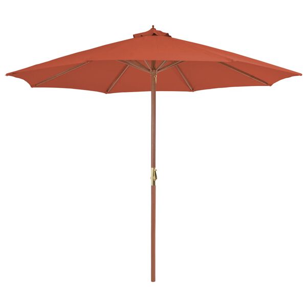 vidaXL Parasol d'ext&eacute;rieur avec m&acirc;t en bois 300 cm terre cuite