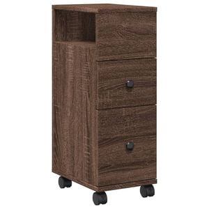 vidaXL Meuble &eacute;troit de salle de bain &agrave; roulettes ch&ecirc;ne marron