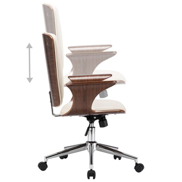 vidaXL Chaise pivotante de bureau Cr&egrave;me Similicuir et bois courb&eacute;