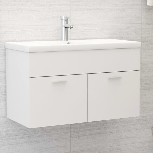 vidaXL Armoire d'&eacute;vier avec lavabo int&eacute;gr&eacute; Blanc Agglom&eacute;r&eacute;