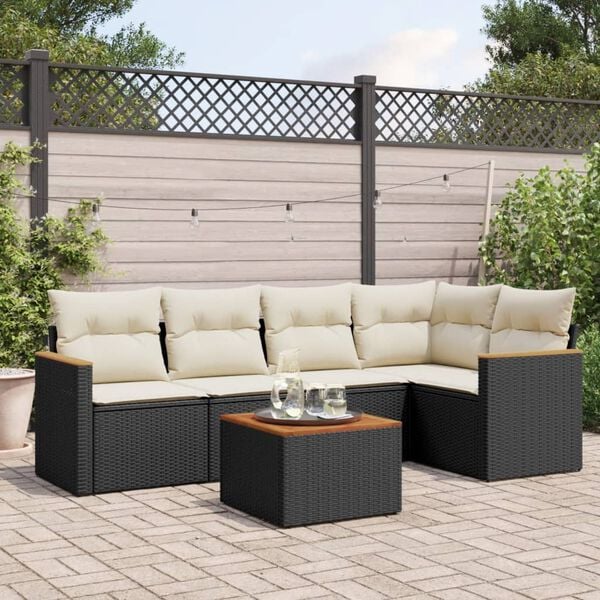 vidaXL Salon de jardin 6 pcs avec coussins noir r&eacute;sine tress&eacute;e