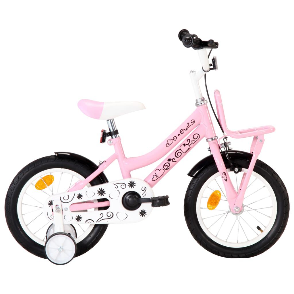 vidaXL Velo enfant avec porte bagages avant 14 pouces Blanc et rose vidaXL