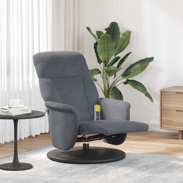 vidaXL Fauteuil inclinable de massage repose-pied gris fonc&eacute; velours