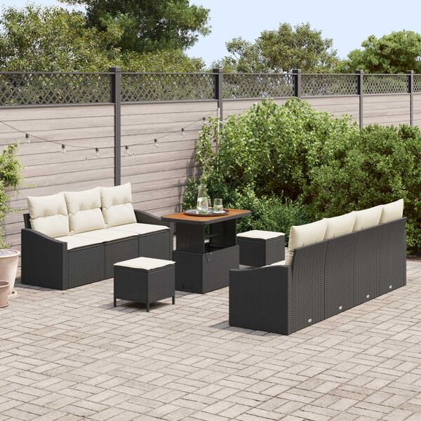 vidaXL Ensemble de canap&eacute; de jardin 10 pcs Noir Poly rotin