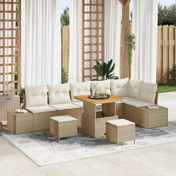 vidaXL Ensemble de canap&eacute; de jardin 9 pcs Beige Poly rotin