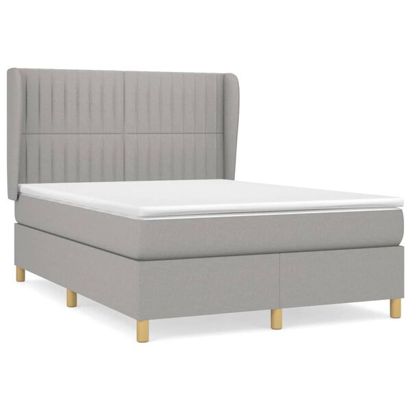 vidaXL Sommier &agrave; lattes de lit avec matelas Gris clair 140x190cm Tissu