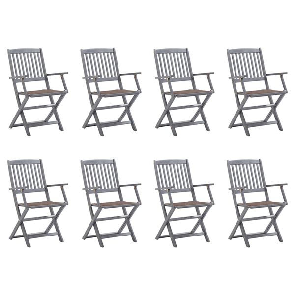 vidaXL Chaises pliables d'extérieur lot de 8 et coussins Bois d'acacia