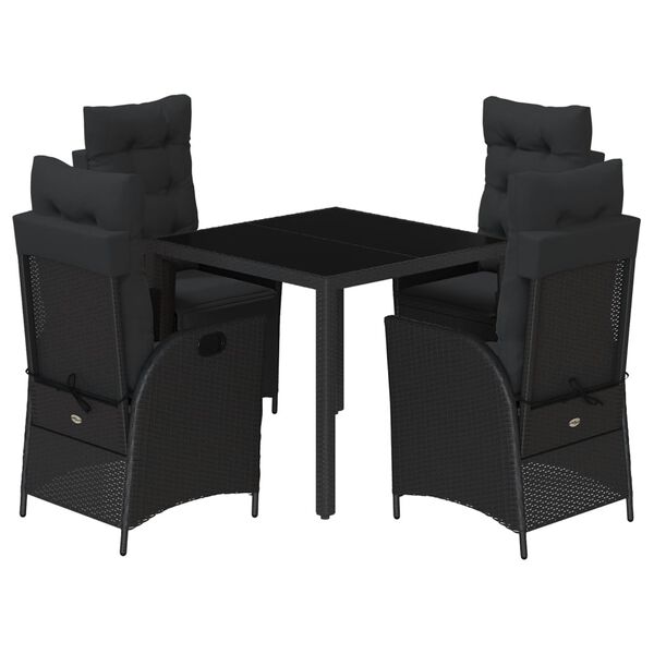 vidaXL Ensemble &agrave; manger de jardin coussins 5pcs Noir R&eacute;sine tress&eacute;e