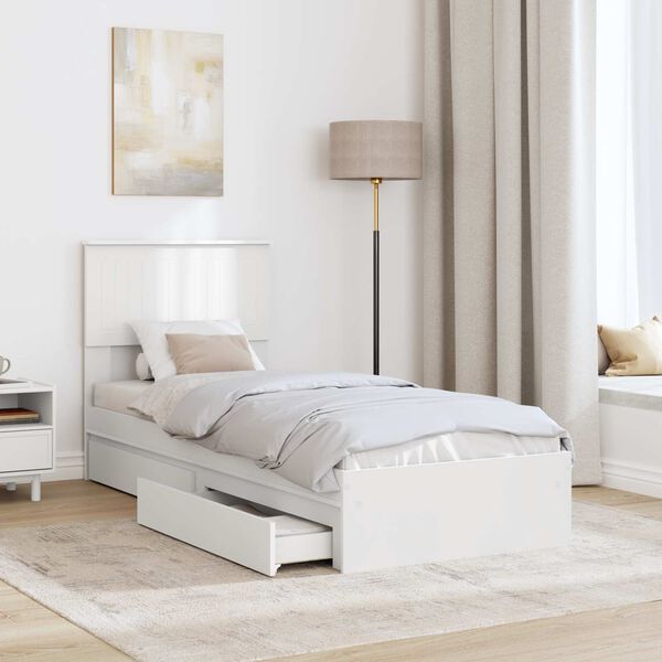 vidaXL Lit de Rangement Blanc 75 x 190 cm Bois d'ing&eacute;nierie