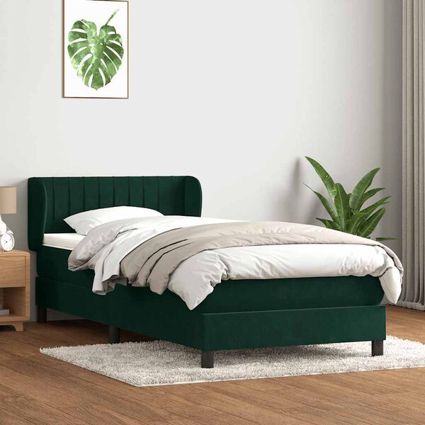 vidaXL Sommier &agrave; lattes de lit et matelas vert fonc&eacute; 90x210 cm velours