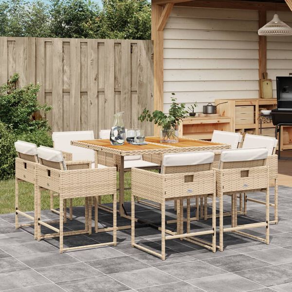vidaXL Ensemble &agrave; manger de jardin et coussins 9 pcs beige Poly rotin