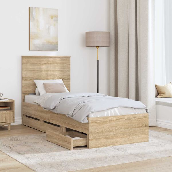vidaXL Cadre de lit Ch&ecirc;ne Sonoma 75 x 190 cm Bois Ing&eacute;nierie