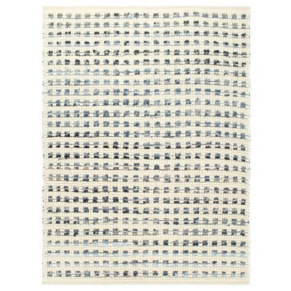 vidaXL Tapis en laine et denim 120 x 170 cm Bleu/Blanc