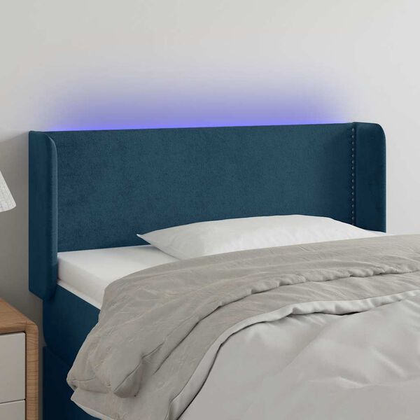 vidaXL T&ecirc;te de lit &agrave; LED Bleu fonc&eacute; 103x16x78/88 cm Velours