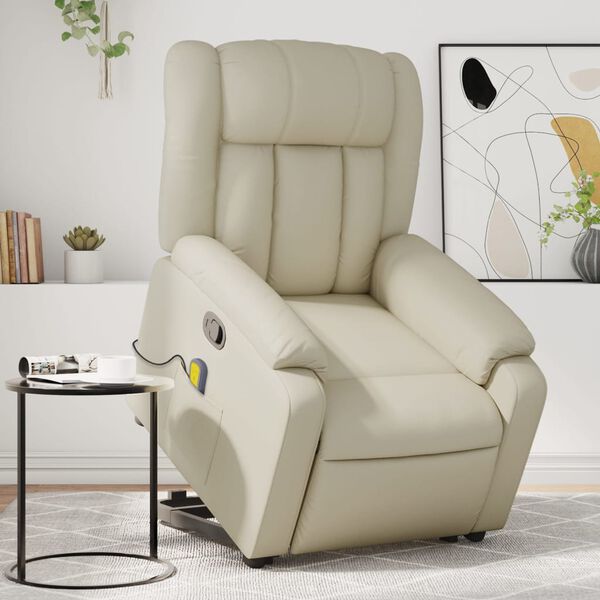 vidaXL Fauteuil inclinable de massage Cr&egrave;me Similicuir