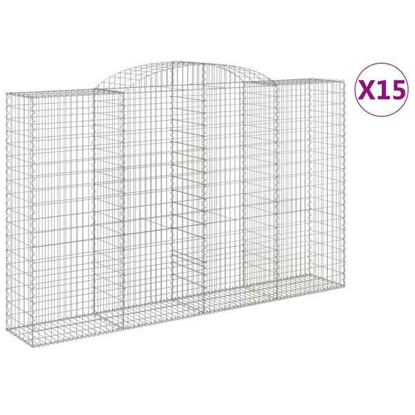 vidaXL Paniers à gabions arqués 15 pcs 300x50x180/200 cm fer galvanisé