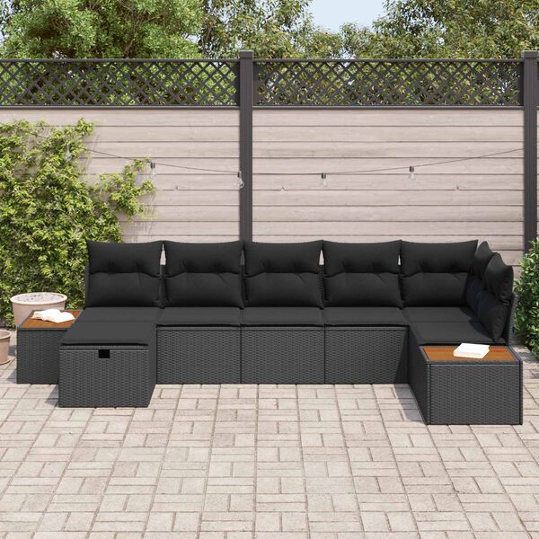 vidaXL Ensemble de canap&eacute; de jardin 7 pcs Noir Poly rotin