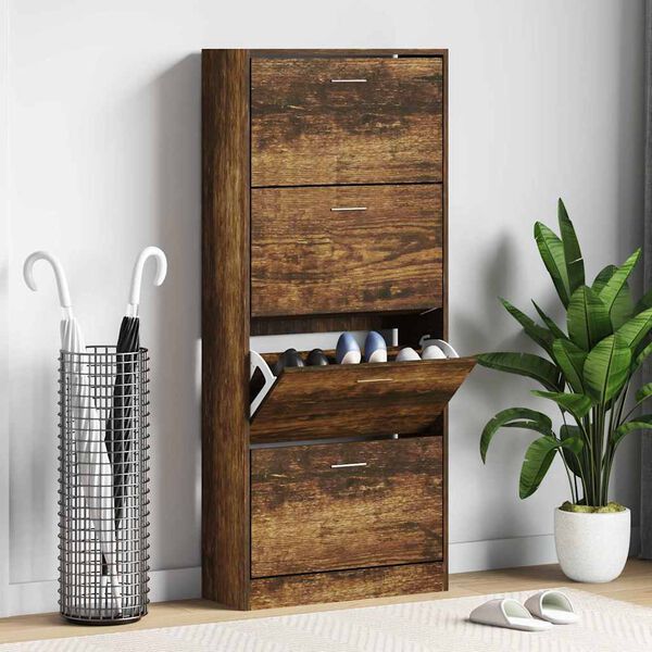 vidaXL Armoire &agrave; chaussures Ch&ecirc;ne fum&eacute; 63x24x147 cm Bois d'ing&eacute;nierie