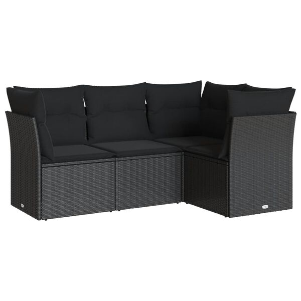 vidaXL Salon de jardin 4 pcs avec coussins noir résine tressée