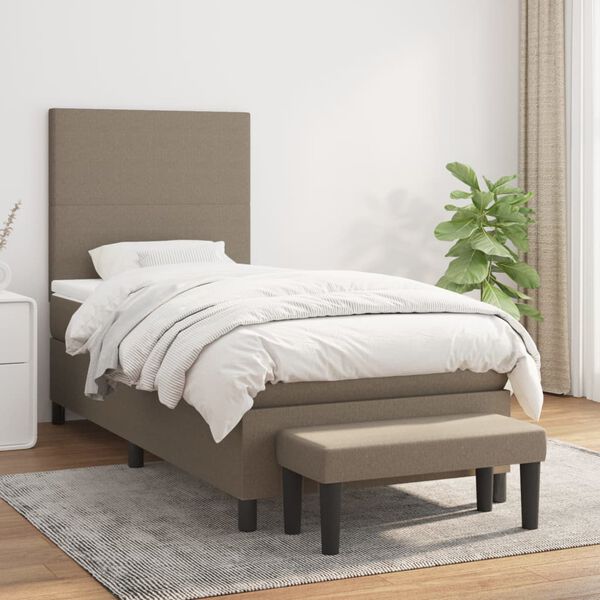 vidaXL Sommier &agrave; lattes de lit avec matelas Taupe 100x200 cm Tissu