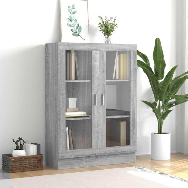 vidaXL Armoire &agrave; vitrine Sonoma gris 82,5x30,5x115cm Bois d'ing&eacute;nierie