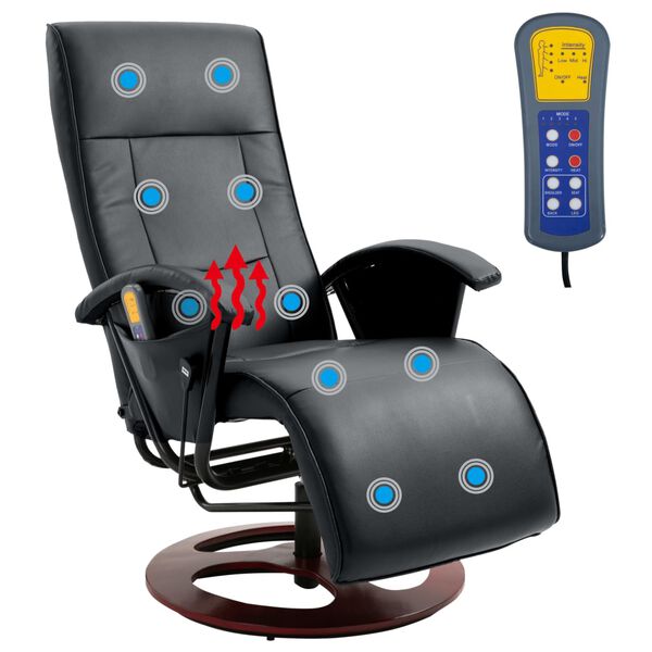 vidaXL Fauteuil de massage Noir Similicuir