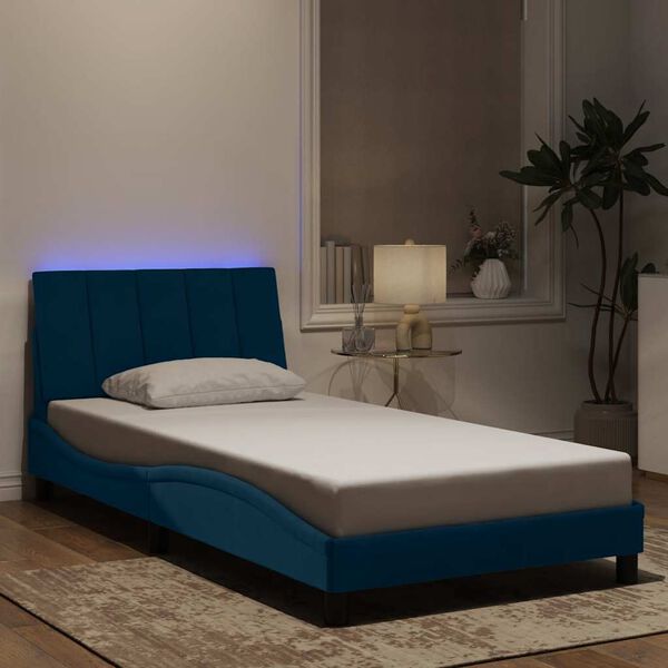 vidaXL Cadre de lit avec LED sans matelas Hanko bleu 100x200 cm velours