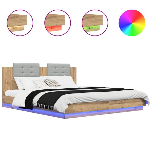 vidaXL Cadre de lit avec t&ecirc;te de lit Ch&ecirc;ne artisanal 200 x 200 cm