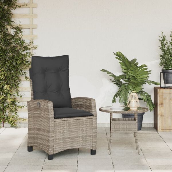vidaXL Chaise inclinable de jardin avec coussins gris résine tressée