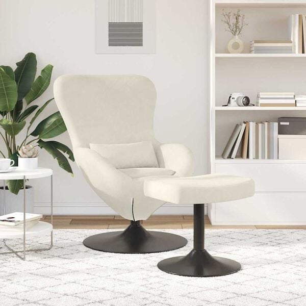 vidaXL Chaise &OElig;uf avec Pouf Cr&egrave;me 63 x 73 x 90 cm Velours