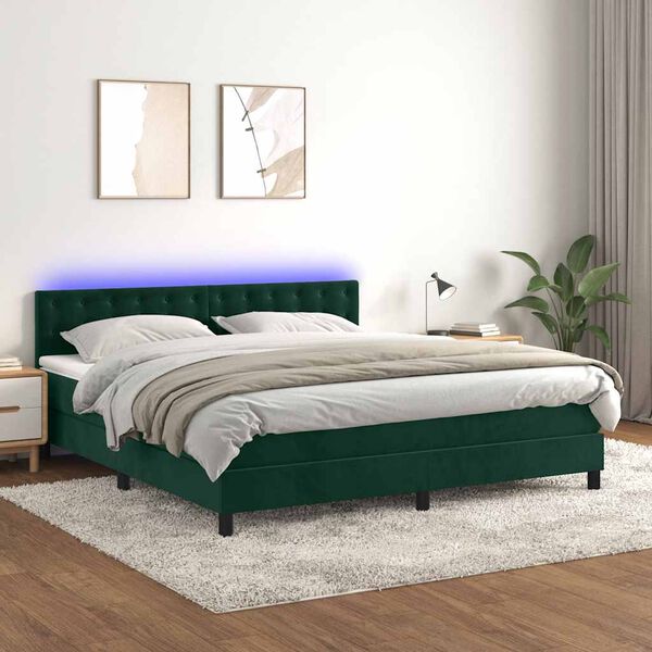 vidaXL Sommier &agrave; lattes de lit matelas et LED Vert fonc&eacute; 180x200 cm