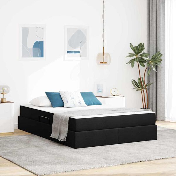 vidaXL Lit avec rangement et matelas Noir 140 x 200 cm Polyester