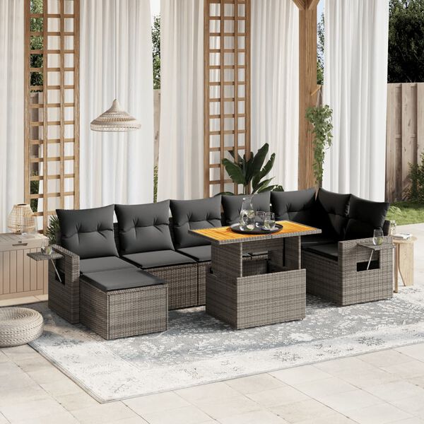 vidaXL Salon de jardin 8 pcs avec coussins gris r&eacute;sine tress&eacute;e
