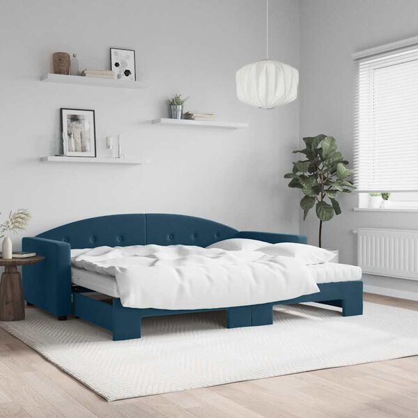 vidaXL Lit de jour avec lit gigogne et matelas bleu 90x200 cm velours