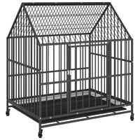 vidaXL Cage pour chien avec roues noir gris acier galvanisé