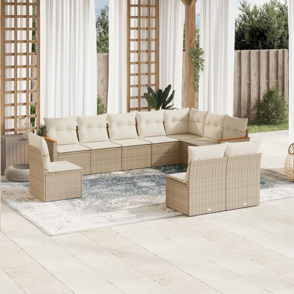 vidaXL Salon de jardin avec coussins 10 pcs beige r&eacute;sine tress&eacute;e