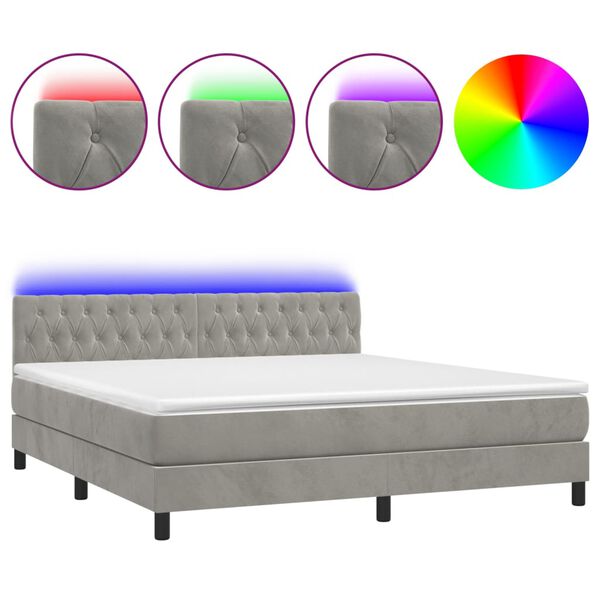 vidaXL Sommier &agrave; lattes de lit avec matelas LED Gris clair 160x200 cm
