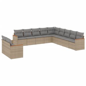 vidaXL Salon de jardin 11 pcs avec coussins beige r&eacute;sine tress&eacute;e