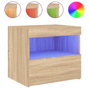 vidaXL Table de chevet avec lumi&egrave;res LED ch&ecirc;ne sonoma 50x40x45 cm