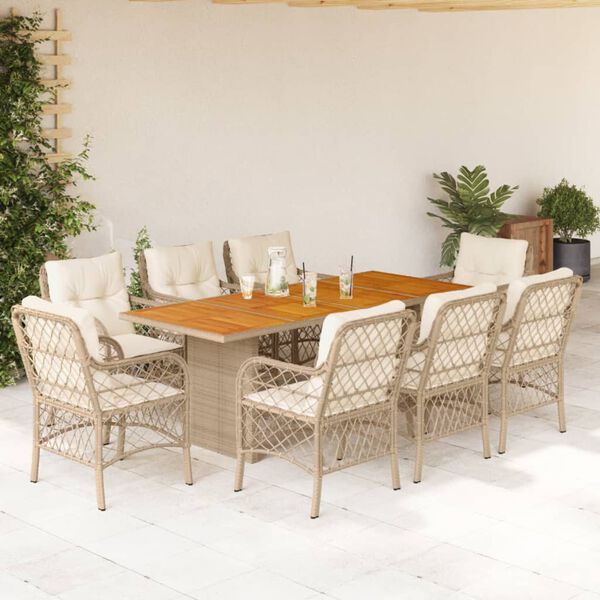 vidaXL Ensemble &agrave; manger de jardin et coussins 9 pcs beige Poly rotin