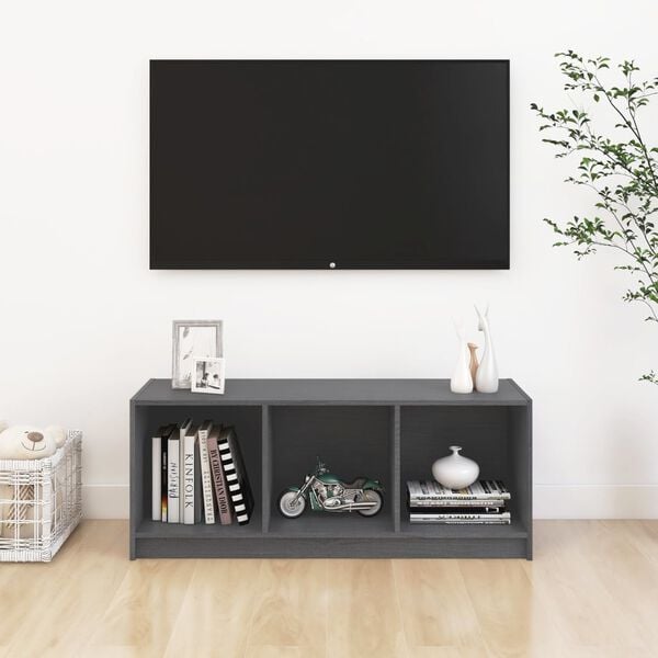 vidaXL Meuble TV Gris 104x33x41 cm Bois de pin massif