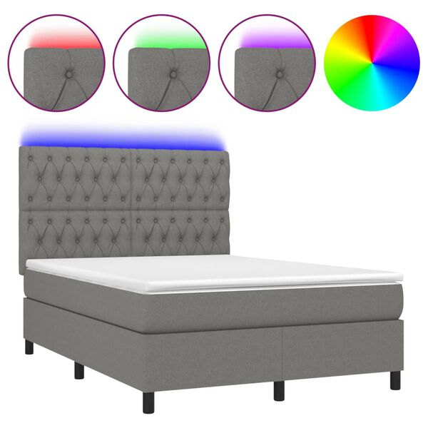 vidaXL Sommier &agrave; lattes de lit et matelas et LED Gris fonc&eacute; 140x190 cm