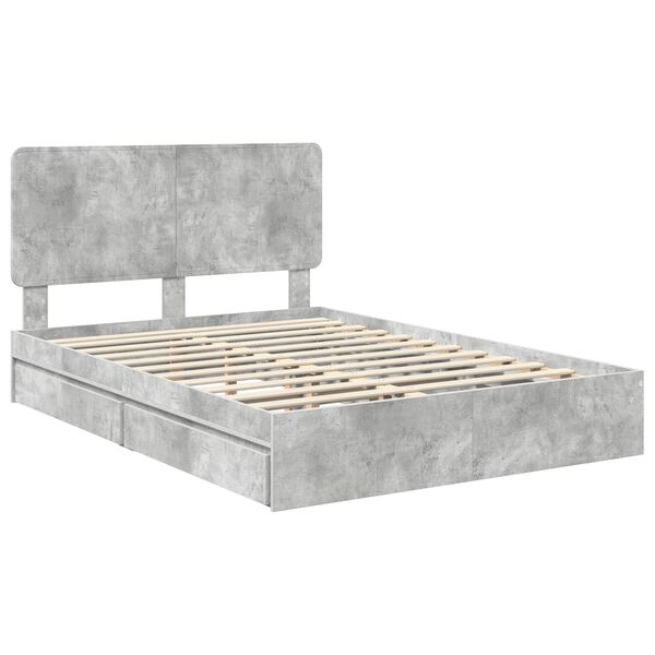 vidaXL Lit de Rangement Gris b&eacute;ton 140 x 190 cm Bois d'ing&eacute;nierie