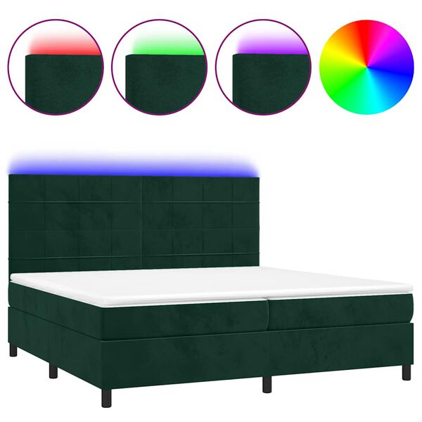 vidaXL Sommier &agrave; lattes de lit matelas et LED Vert fonc&eacute; 200x200 cm