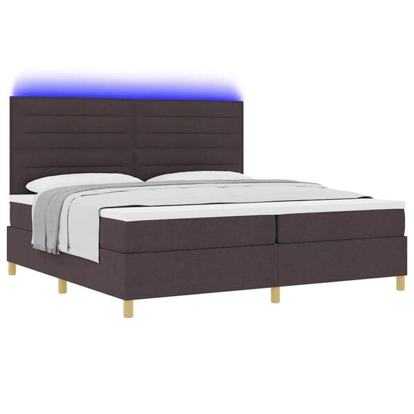 vidaXL Lit &agrave; ressort LED avec matelas Marron fonc&eacute; 200 x 200 cm tissu