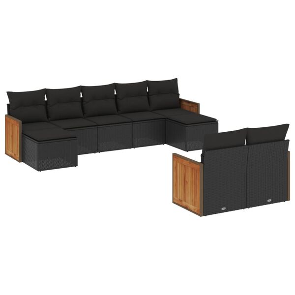 vidaXL Salon de jardin 9 pcs avec coussins noir r&eacute;sine tress&eacute;e