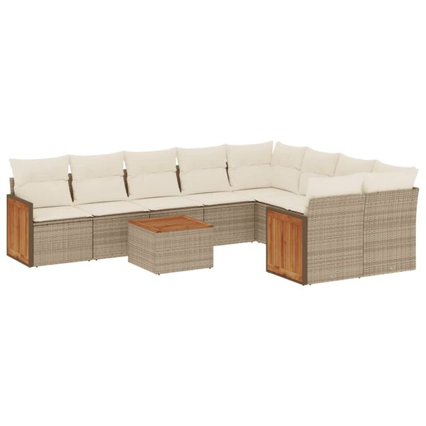 vidaXL Salon de jardin avec coussins 10 pcs beige r&eacute;sine tress&eacute;e