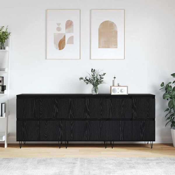 vidaXL Buffets 3 pcs Ch&ecirc;ne noir 180 x 35 x 70 cm Bois d'ing&eacute;nierie
