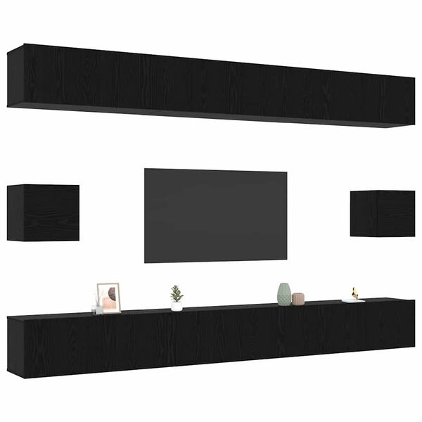 vidaXL Ensemble meuble TV 8 pcs Ch&ecirc;ne noir Bois d'ing&eacute;nierie