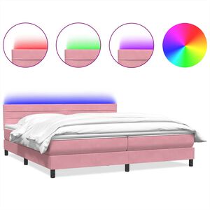 vidaXL Sommier &agrave; lattes de lit avec matelas et LED rose 180x210 cm velours